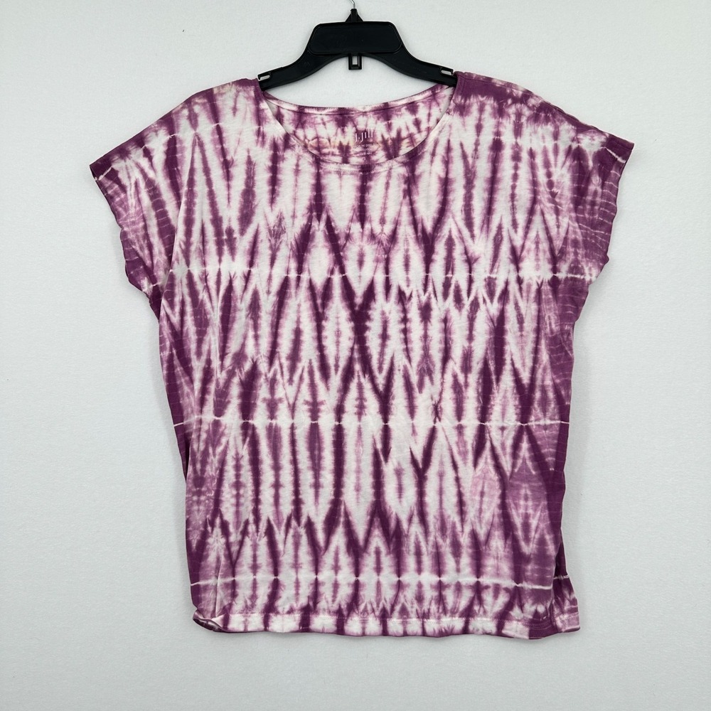 J.Jill Shibori Tie Dye Tee 100% Cotton Womens S Purple White Vacation Summer